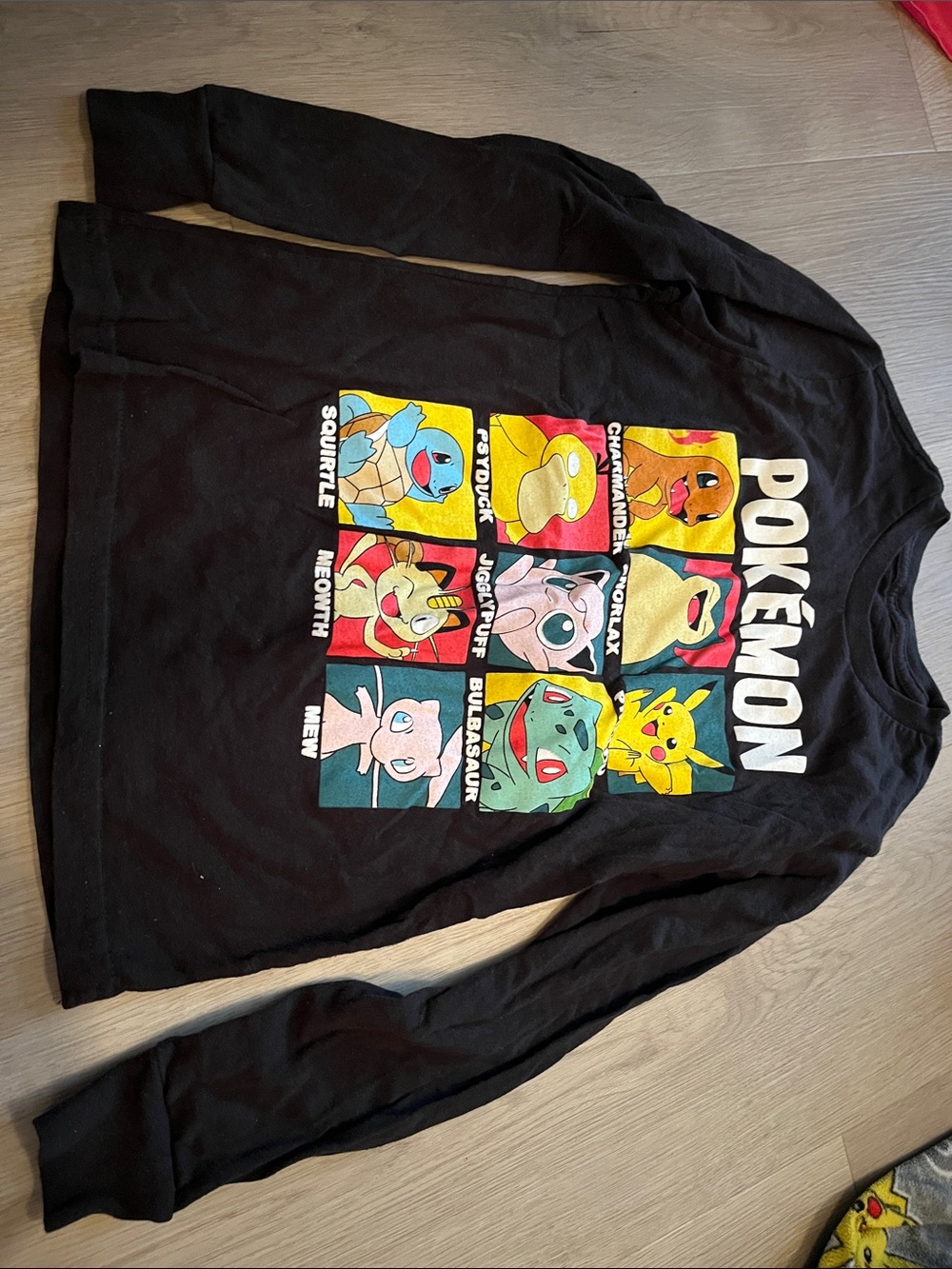 Pokemon Black Long Sleeve Tee with Multicolor Character Panels XS 6/7